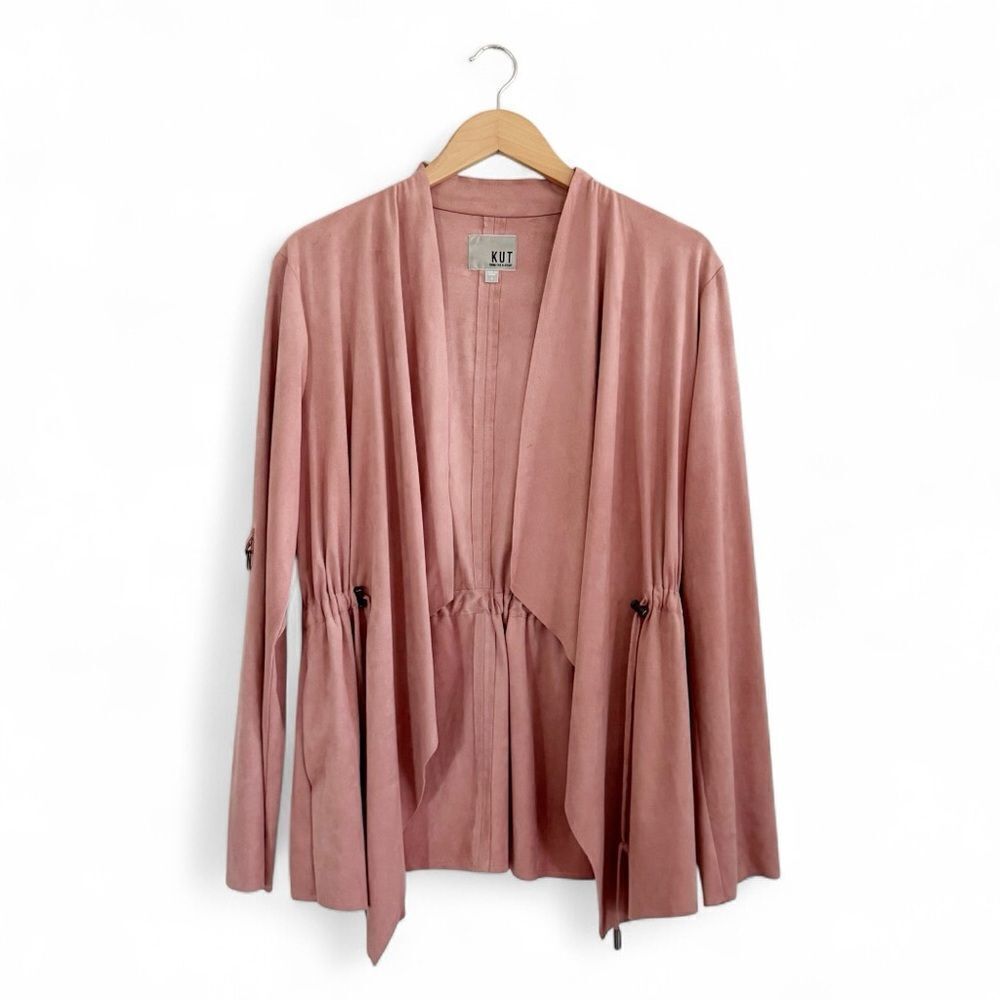 KUT From The Kloth Lunch Pink Drape Open Front Faux Suede Jacket Size L
